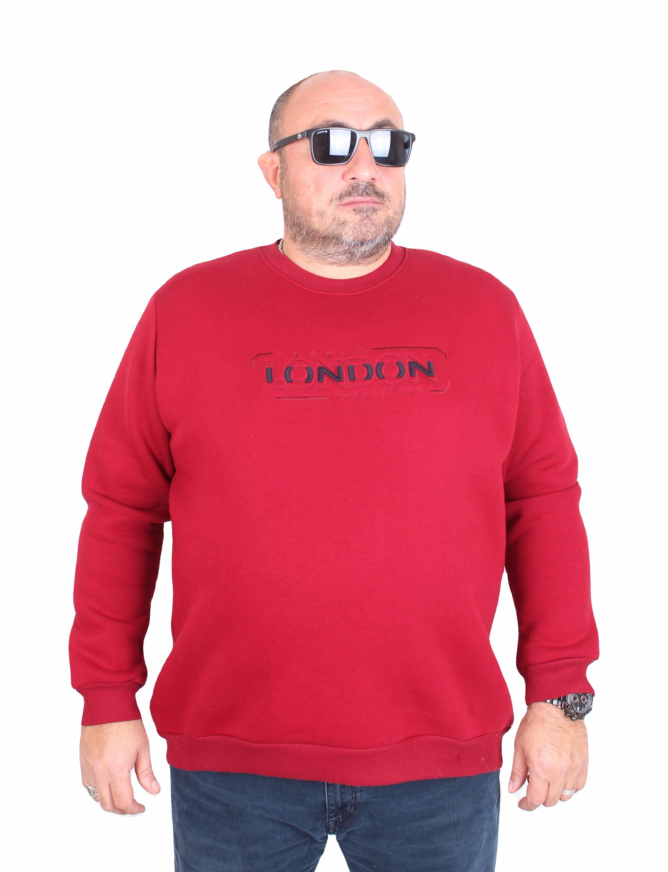 Mocgrande Erkek Büyük Beden Sıfır Yaka 3ip Sweat London 24208 BORDO