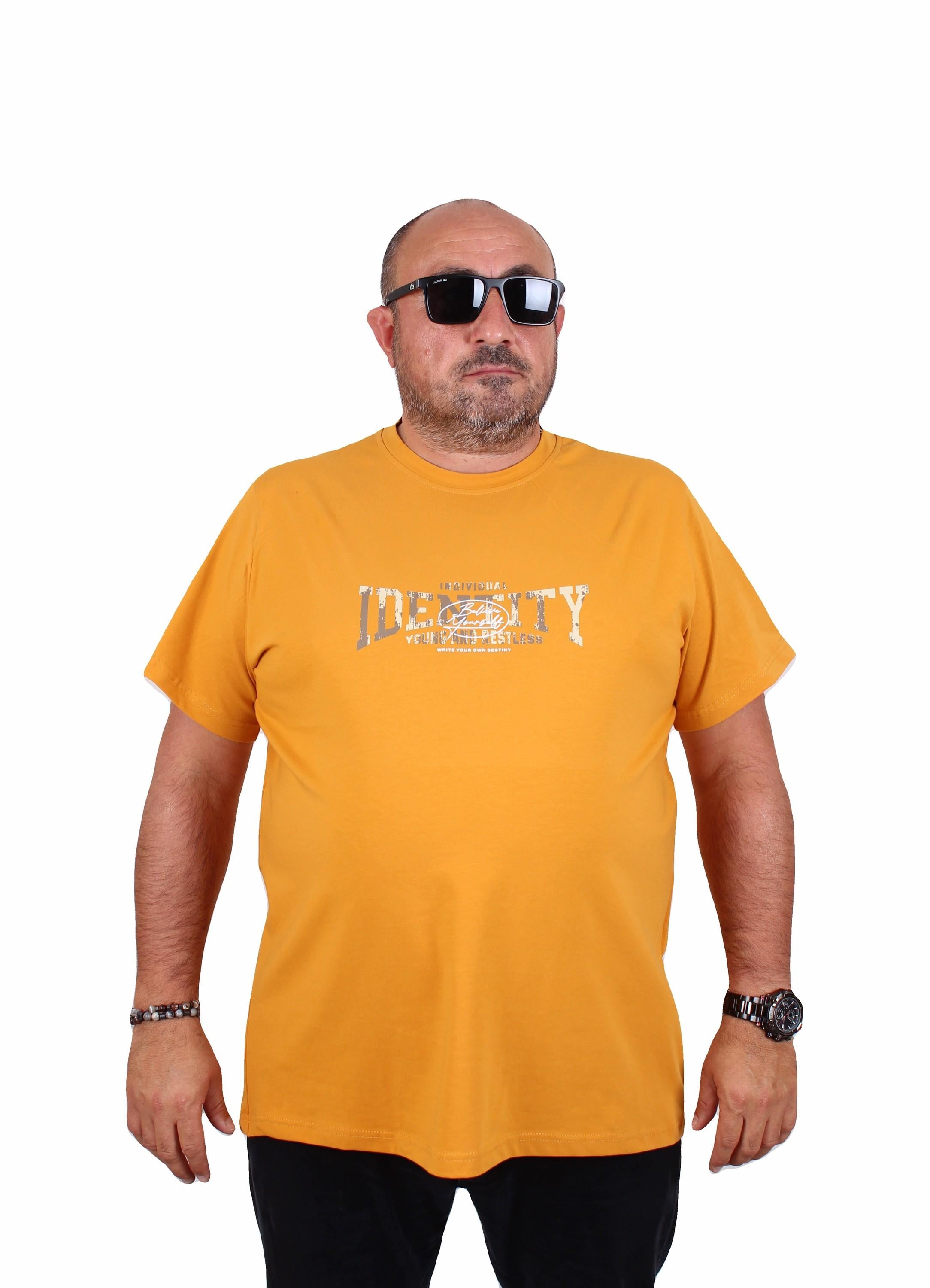 Mocgrande Erkek Büyük Beden Sıfır Yaka Tişört Identity 25189 HARDAL