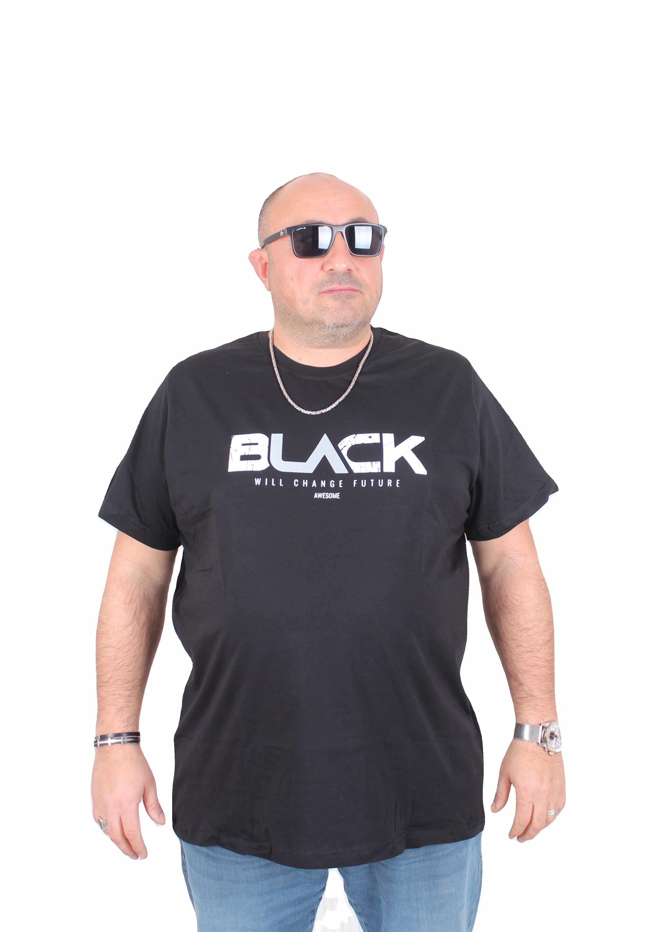 Mocgrande Erkek Büyük Beden Sıfır Yaka Tişört Black 25176 SIYAH