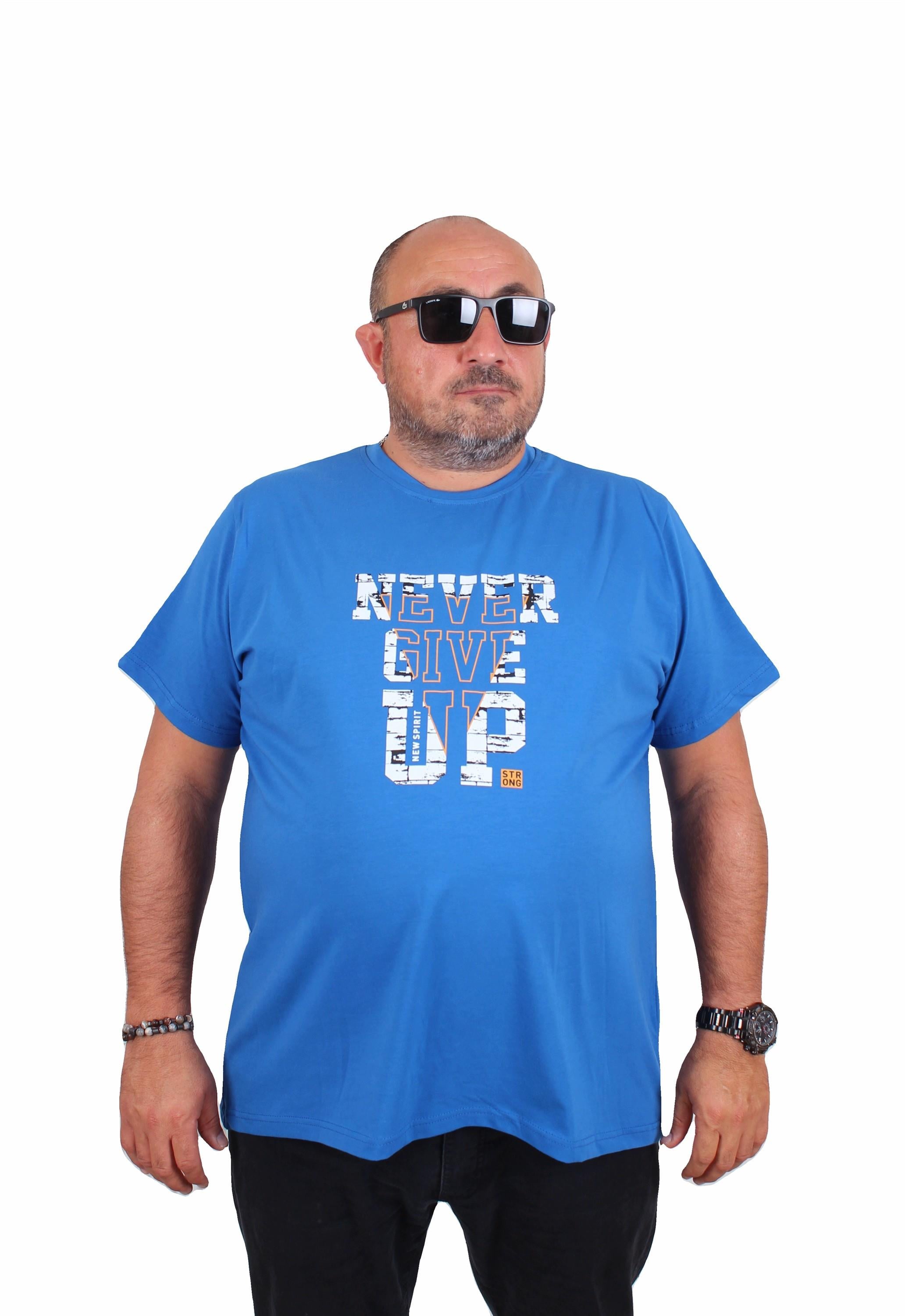 Mocgrande Erkek Büyük Beden Sıfır Yaka Tişört Never Give Up 25182 SAKS