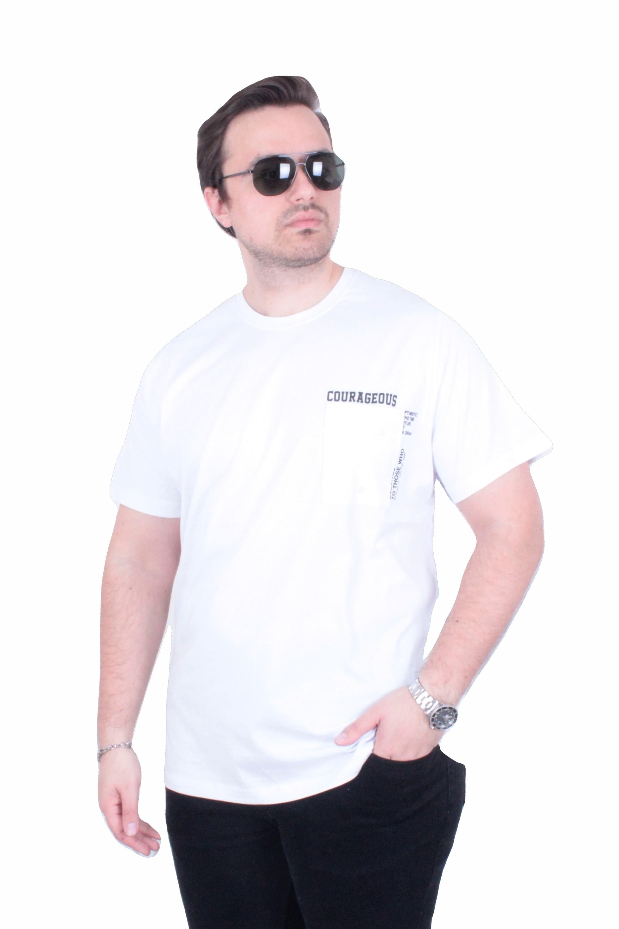 Mocgrande Erkek Büyük Beden Sıfır Yaka Tişört Courageous 26146 BEYAZ