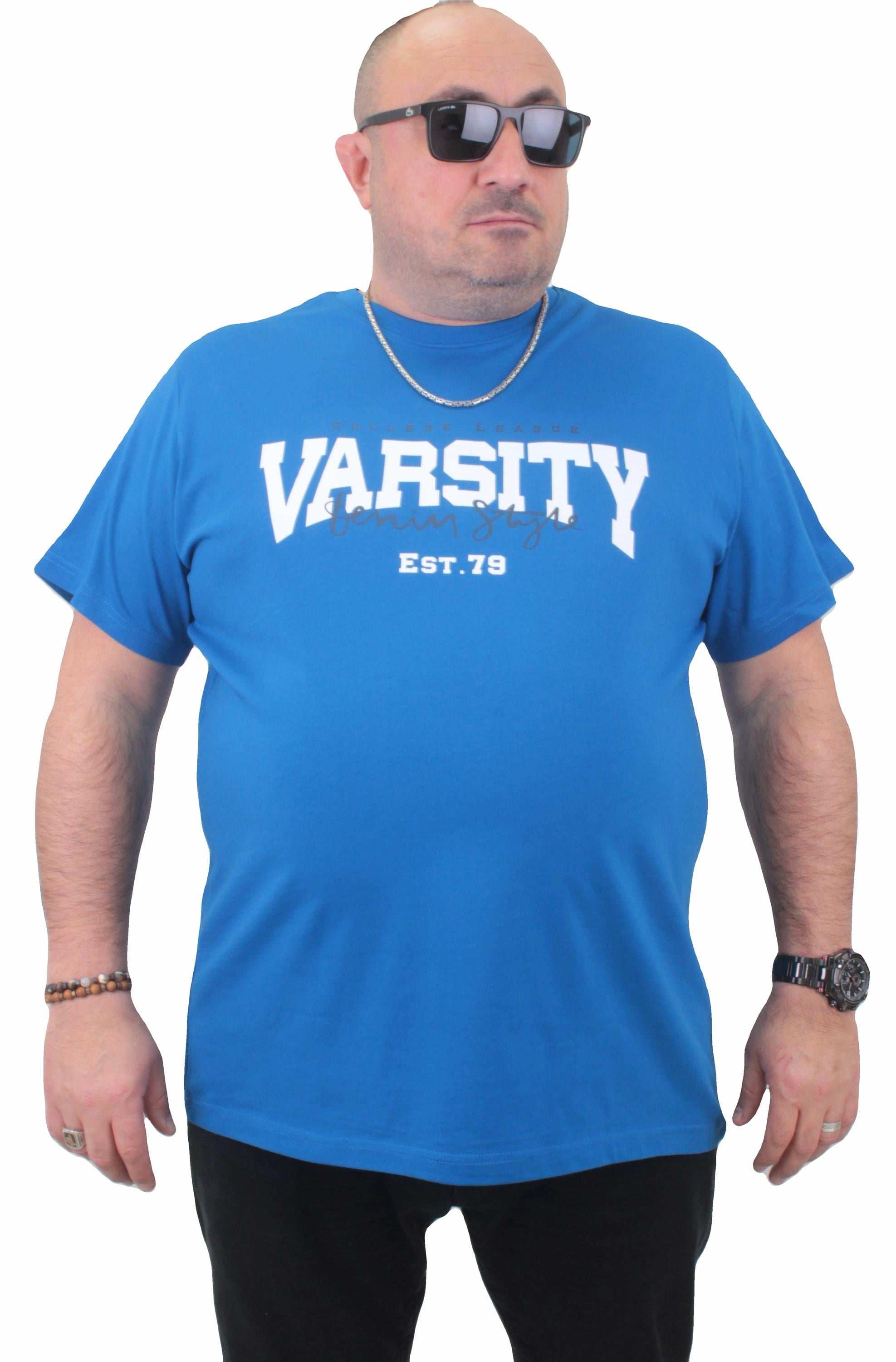 Mocgrande Erkek Büyük Beden Sıfır Yaka Tişört Varsity 23184 SAKS