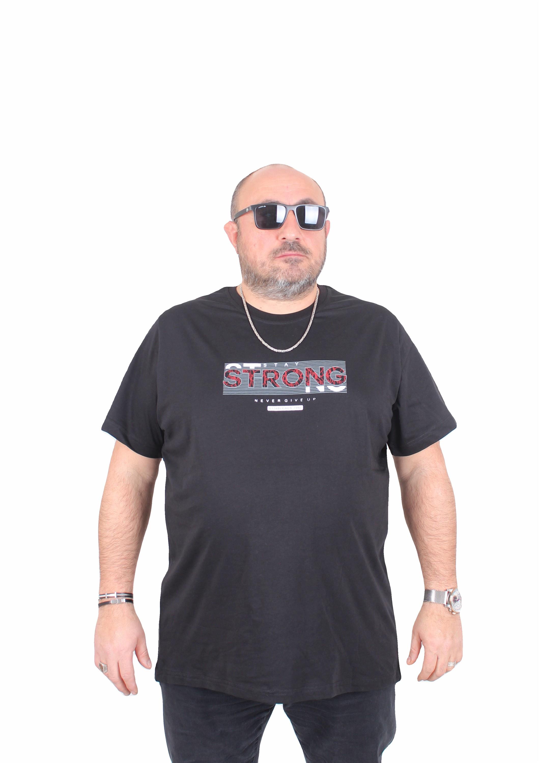 Mocgrande Erkek Büyük Beden Sıfır Yaka Tişört Strong 25167 SIYAH