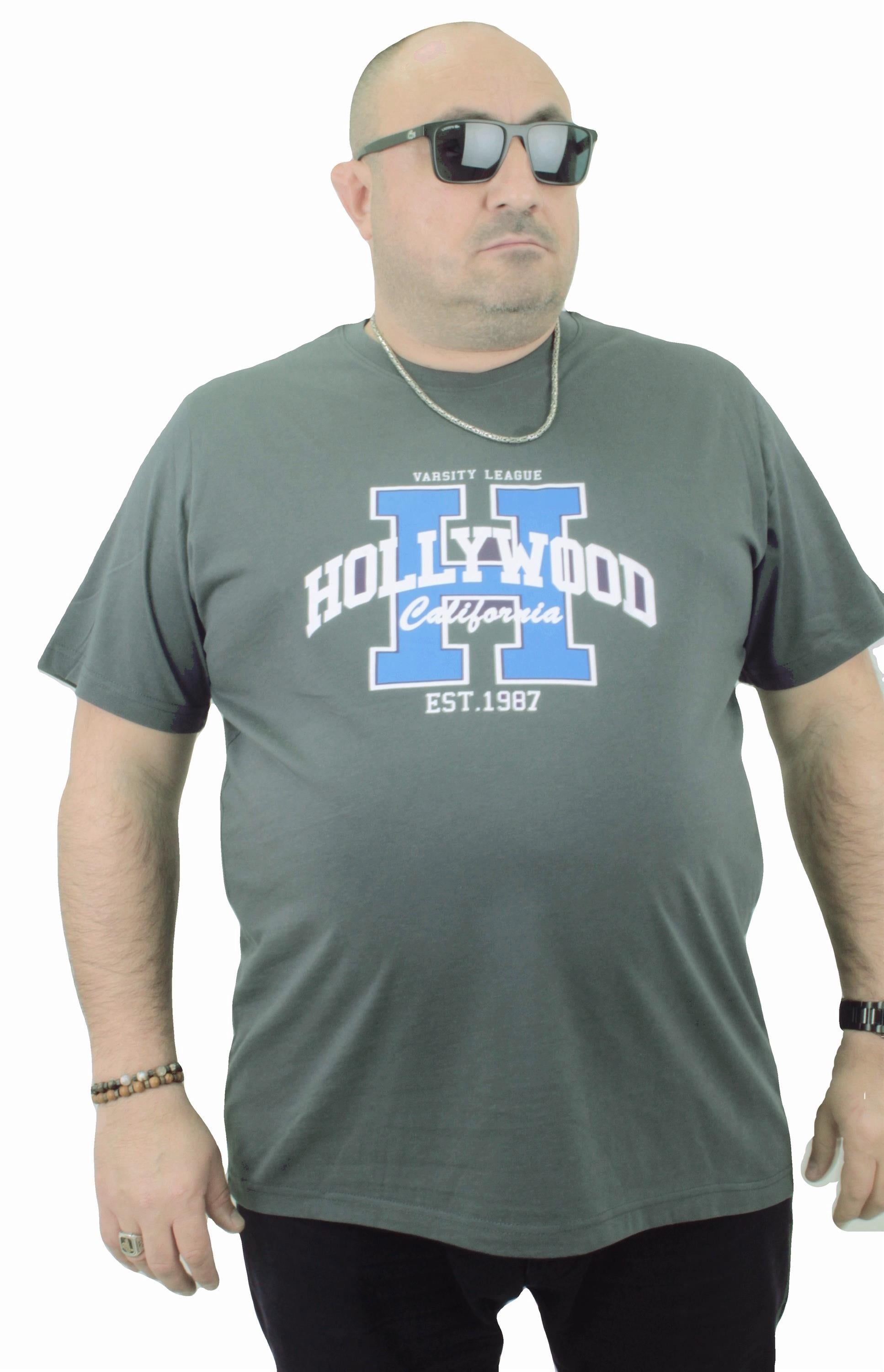 Mocgrande Erkek Büyük Beden Sıfır Yaka Tişört Hollywood 23179 HAKI