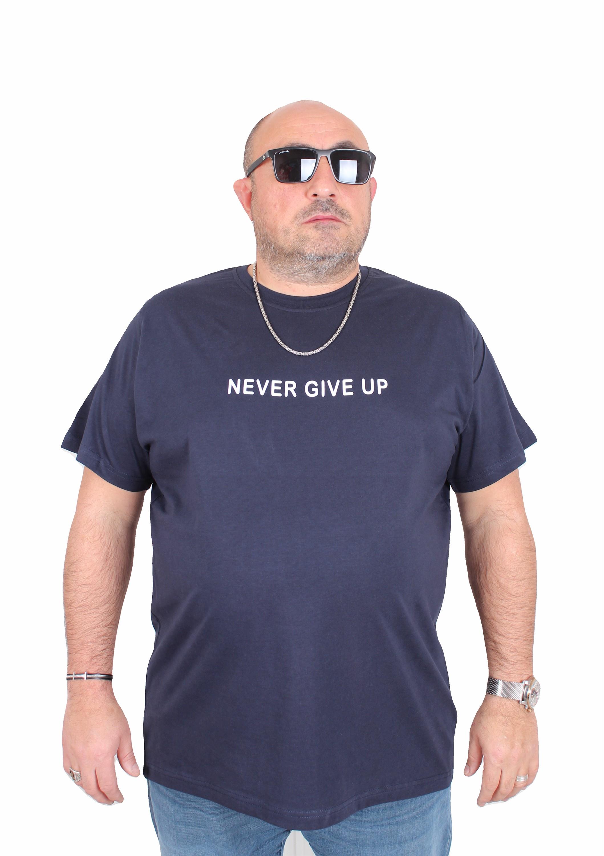 Mocgrande Erkek Büyük Beden Sıfır Yaka Tişört Never Give Up 25140 LACIVERT