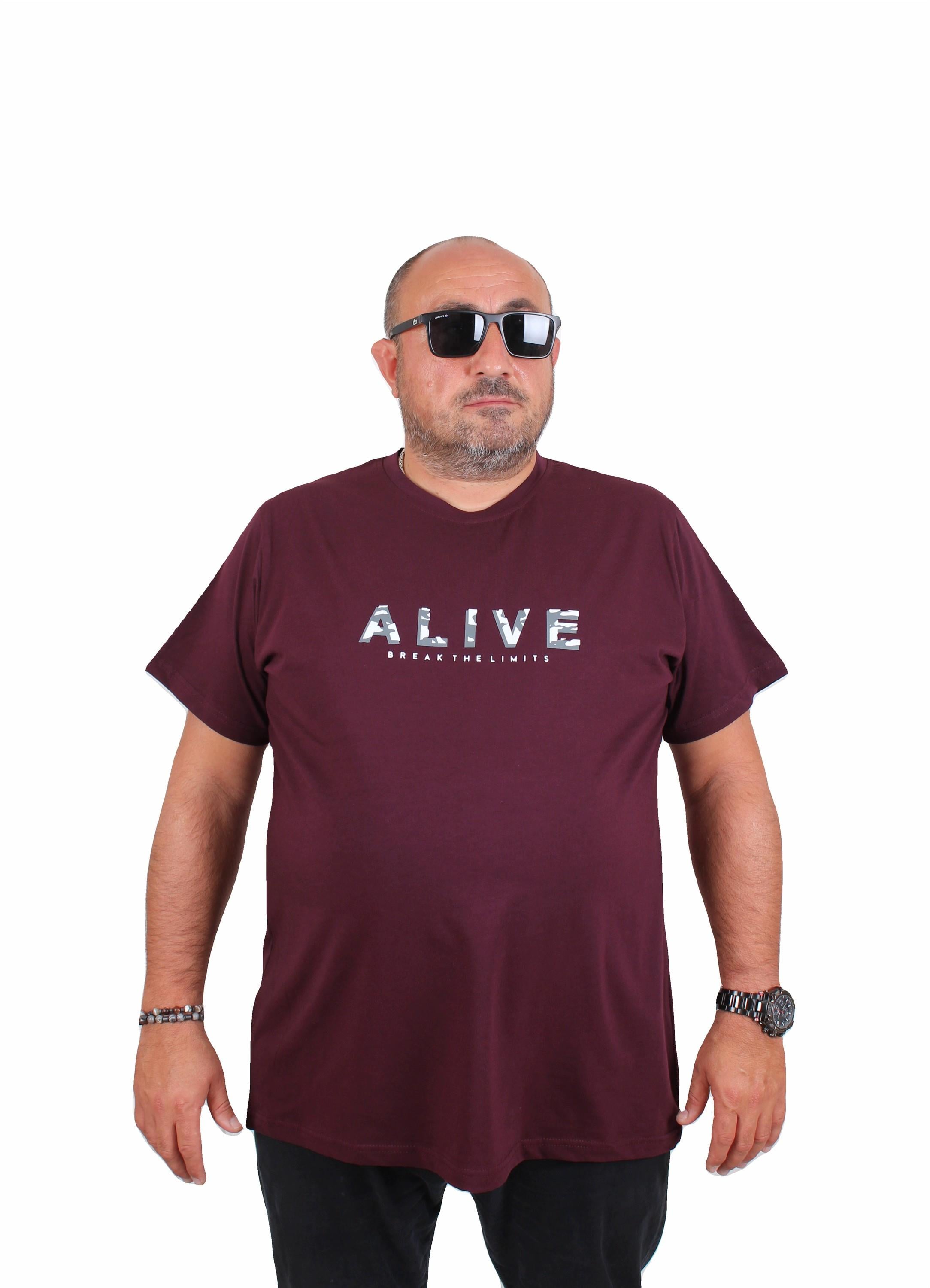 Mocgrande Erkek Büyük Beden Sıfır Yaka Tişört Alive 25187 MURDUM