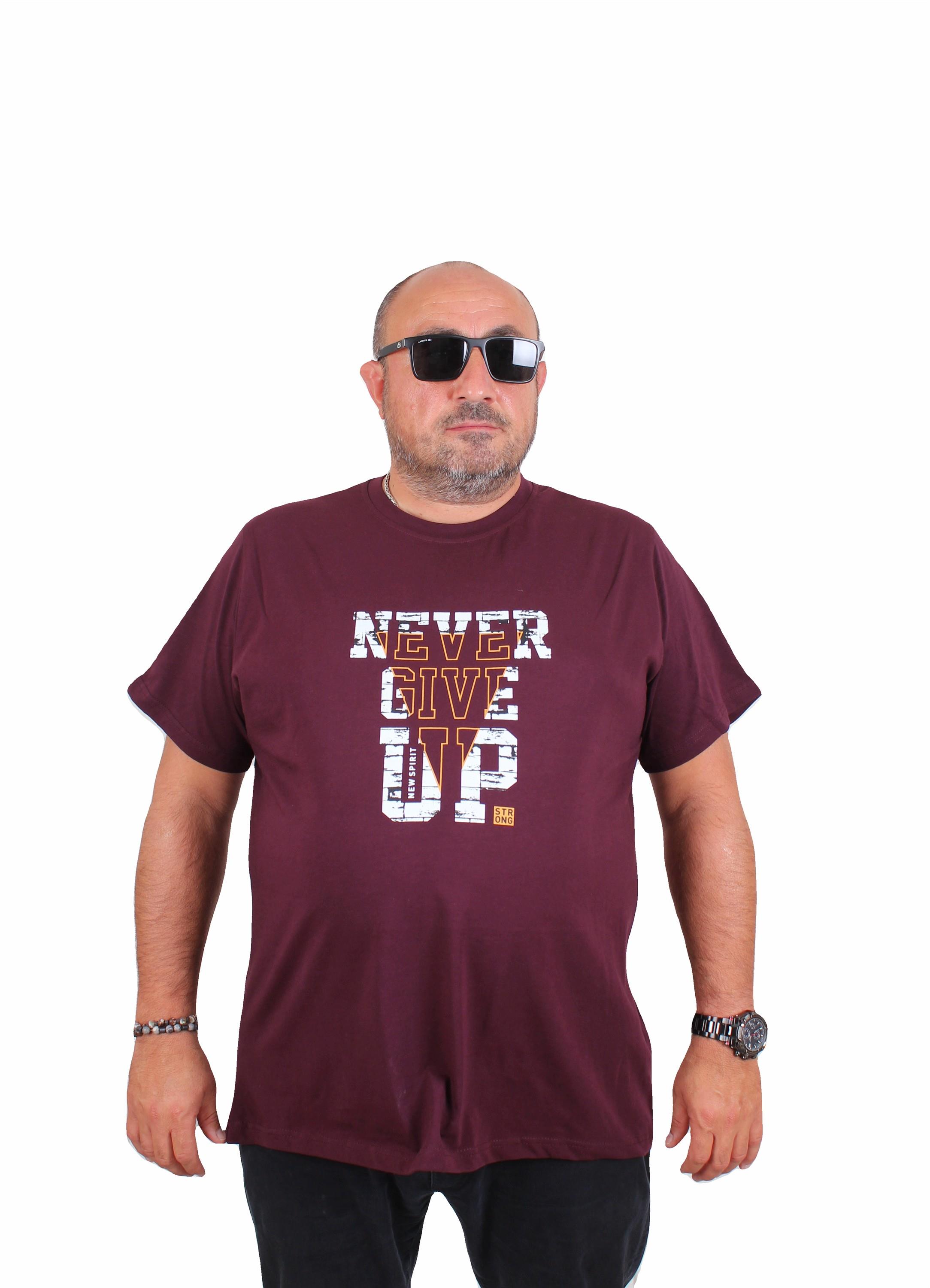 Mocgrande Erkek Büyük Beden Sıfır Yaka Tişört Never Give Up 25182 MURDUM