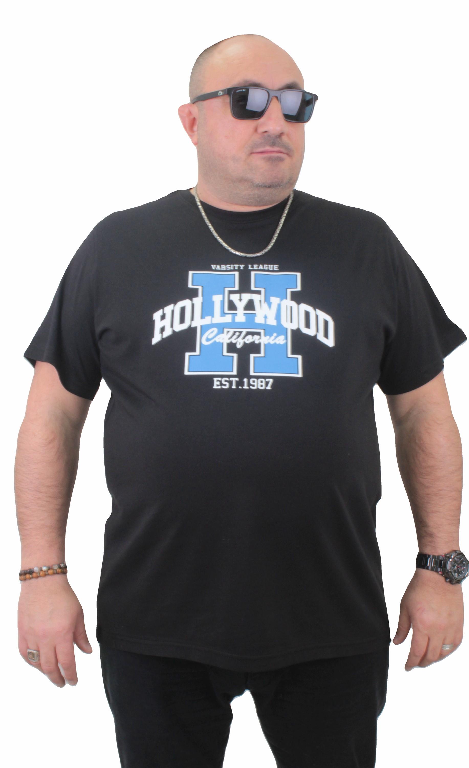 Mocgrande Erkek Büyük Beden Sıfır Yaka Tişört Hollywood 23179 SIYAH