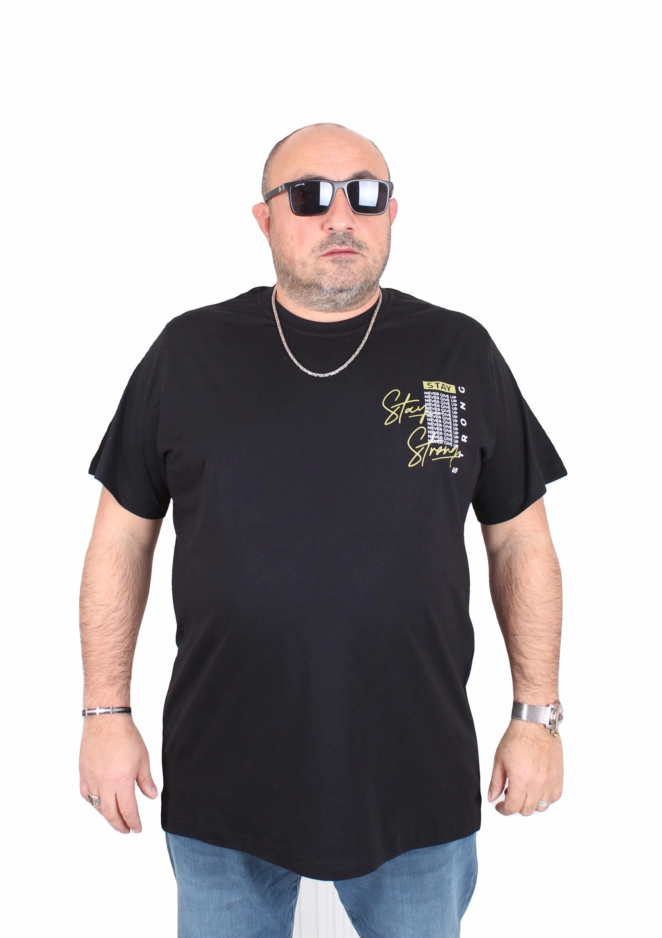 Mocgrande Erkek Büyük Beden Sıfır Yaka Tişört Stay Strong 25159 SIYAH