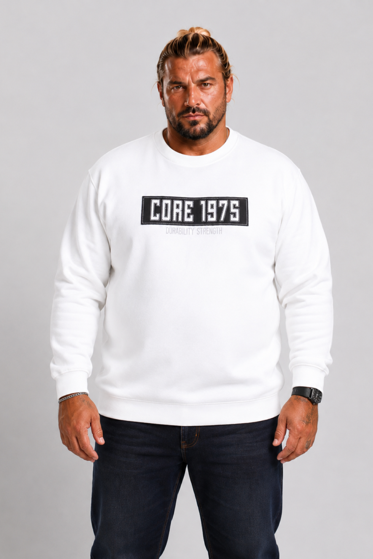 Mocgrande Erkek Büyük Beden Sıfır Yaka 3ip Sweat Core 1975 24209 EKRU