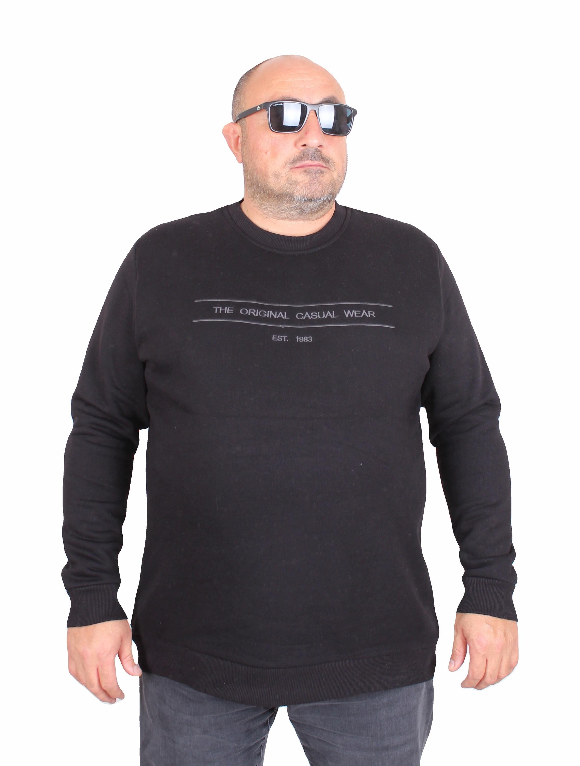 Mocgrande Erkek Büyük Beden Sıfır Yaka 3ip Sweat Original 24203 SIYAH