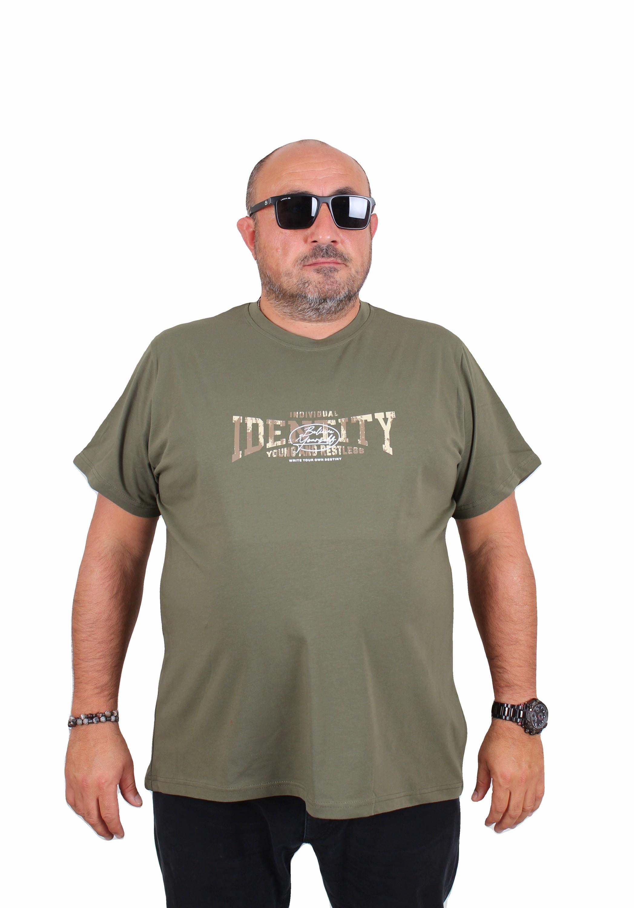 Mocgrande Erkek Büyük Beden Sıfır Yaka Tişört Identity 25189 HAKI