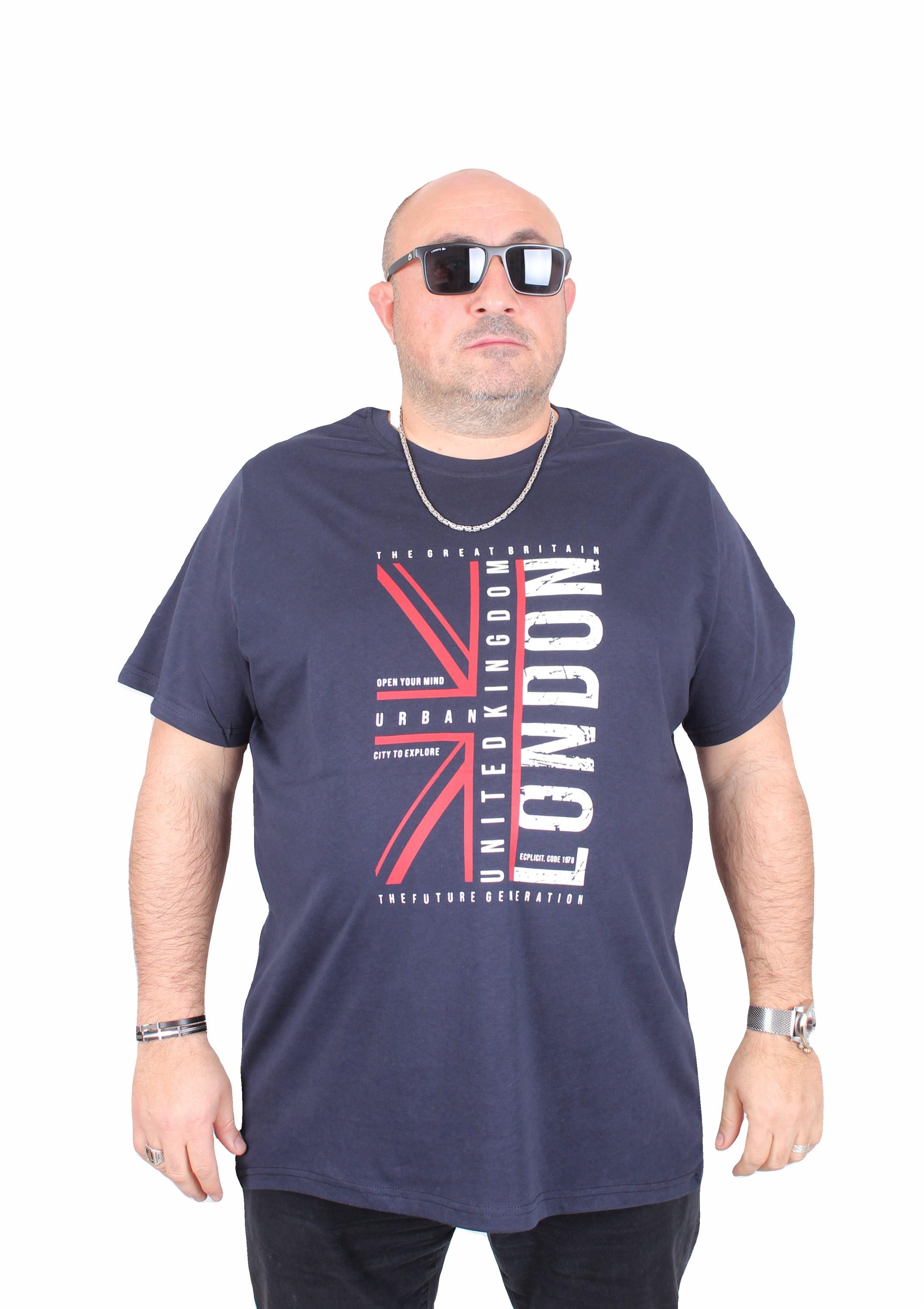 Mocgrande Erkek Büyük Beden Sıfır Yaka Tişört London 25166 LACIVERT