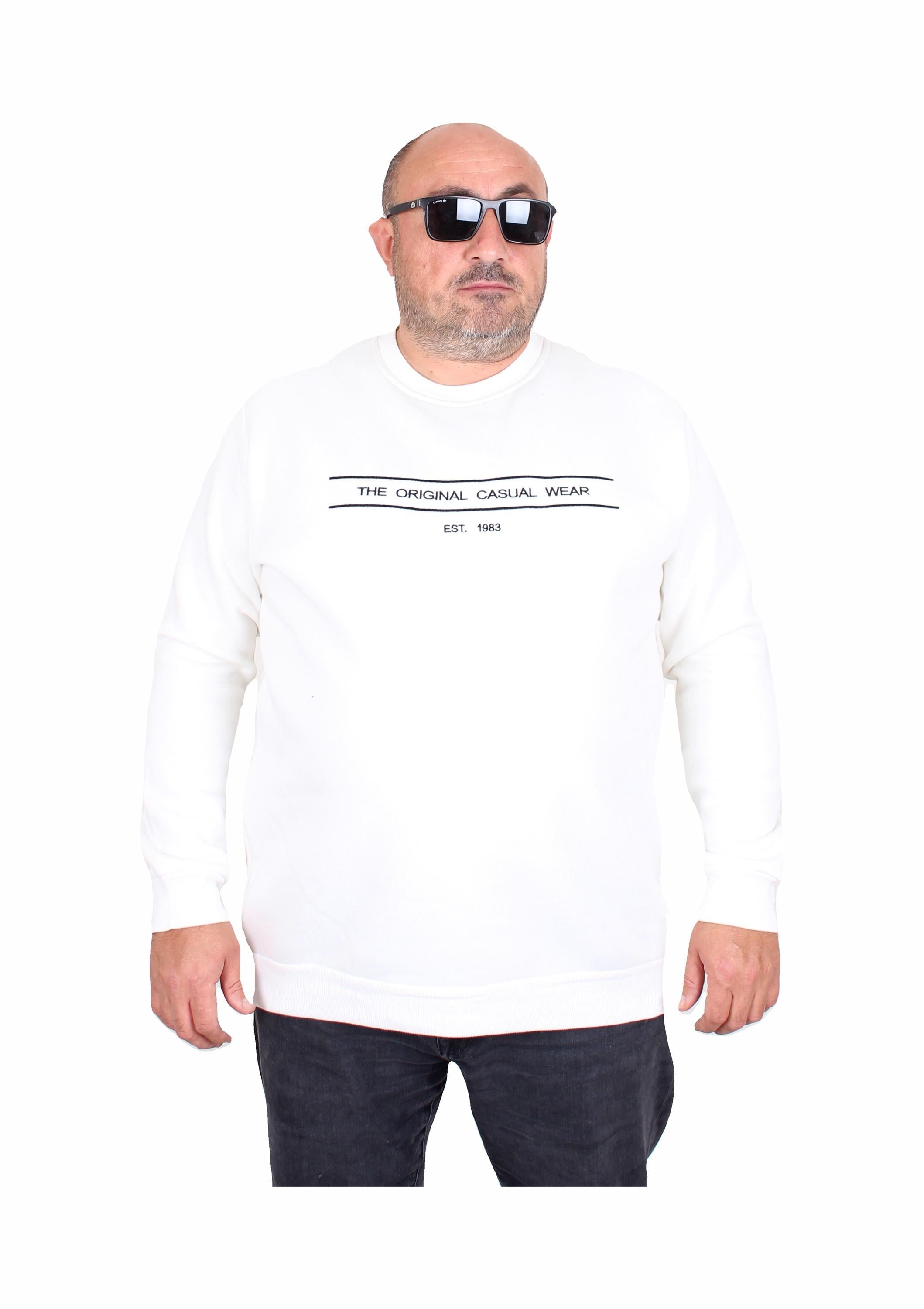 Mocgrande Erkek Büyük Beden Sıfır Yaka 3ip Sweat Original 24203 EKRU