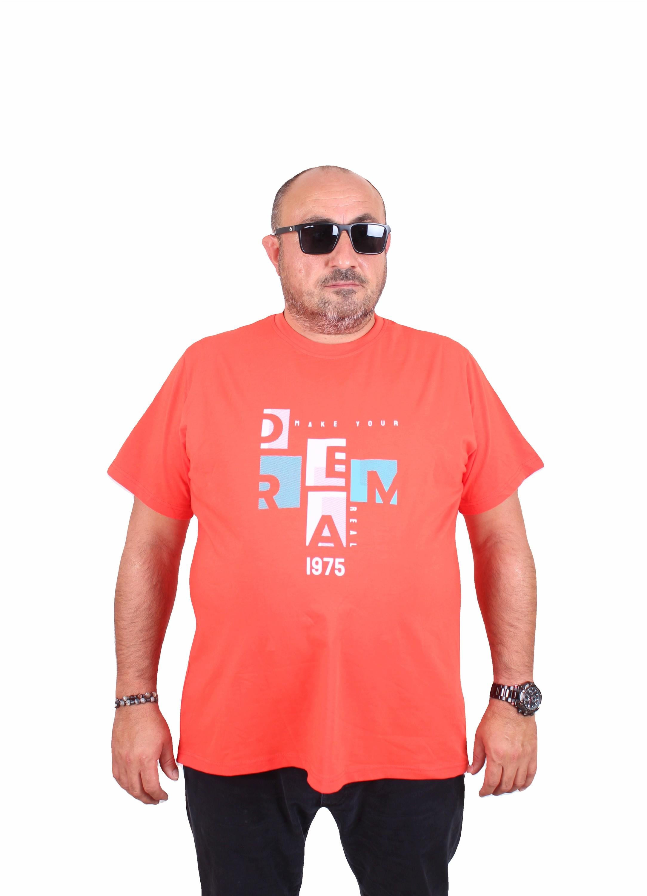 Mocgrande Erkek Büyük Beden Sıfır Yaka Tişört Dream 25183 Nar Çiçeği