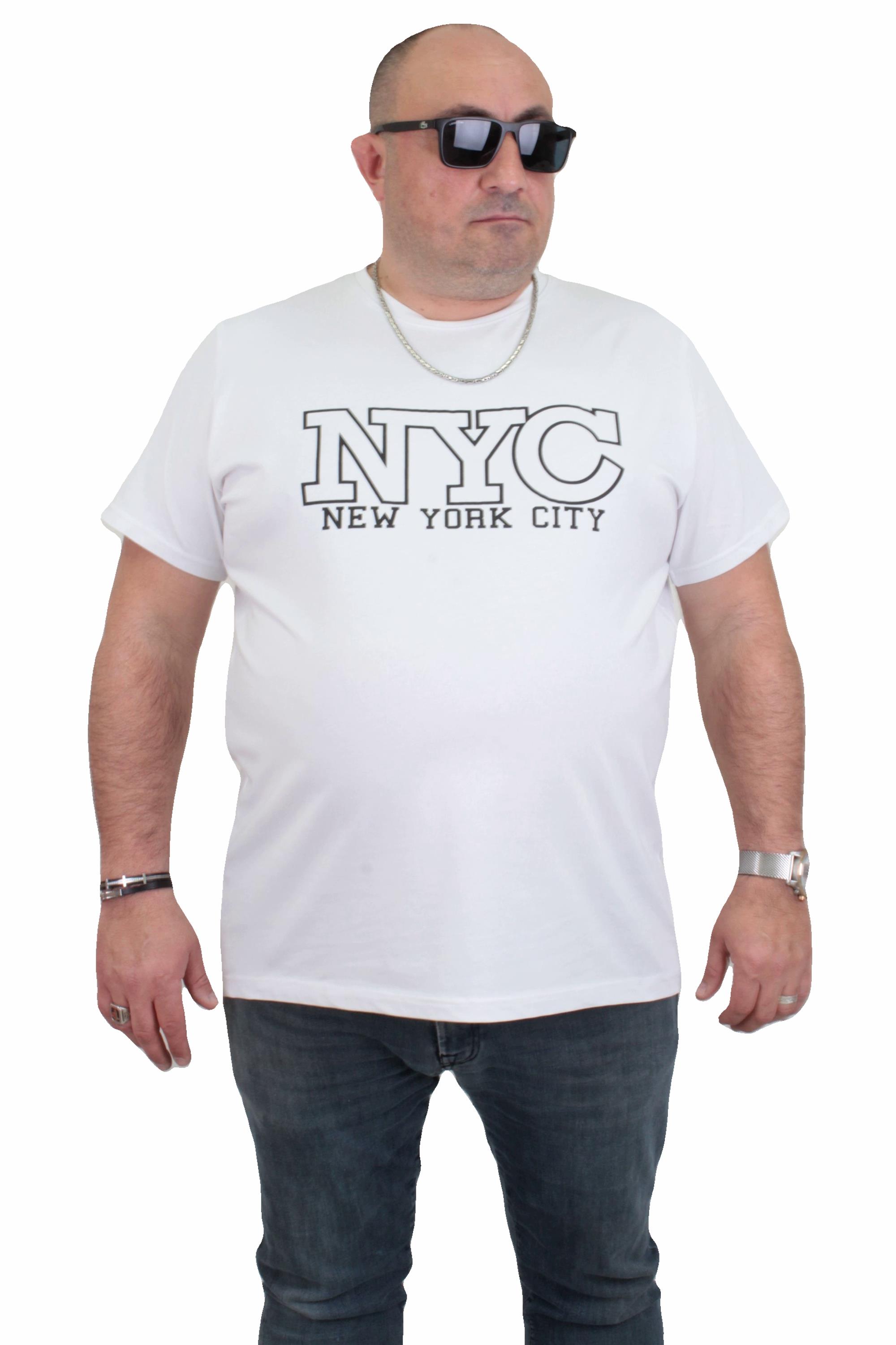 Mocgrande Erkek Büyük Beden Sıfır Yaka Tişört NYC 24133 BEYAZ