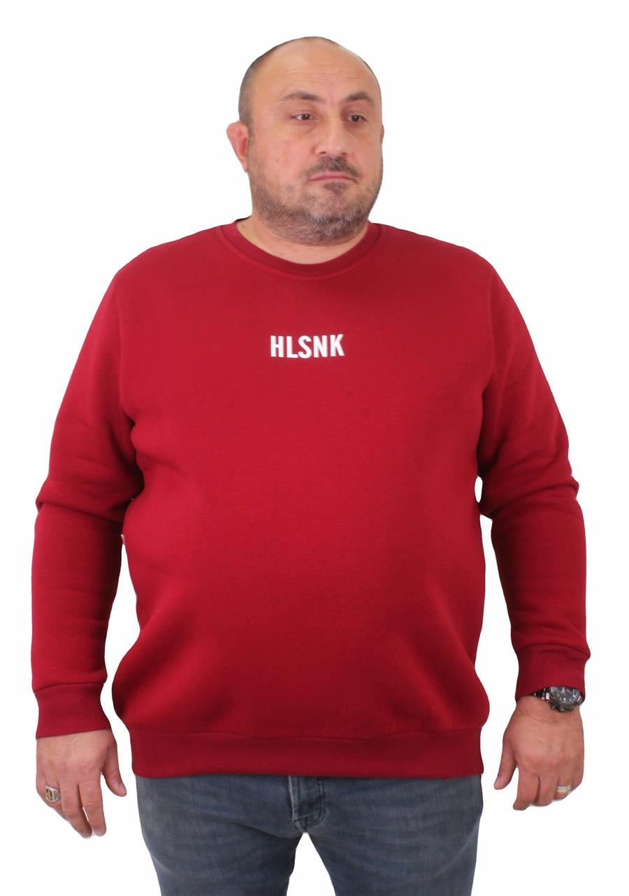 Mocgrande Erkek Büyük Beden Sıfır Yaka Sweat Hlsnk 23204 BORDO