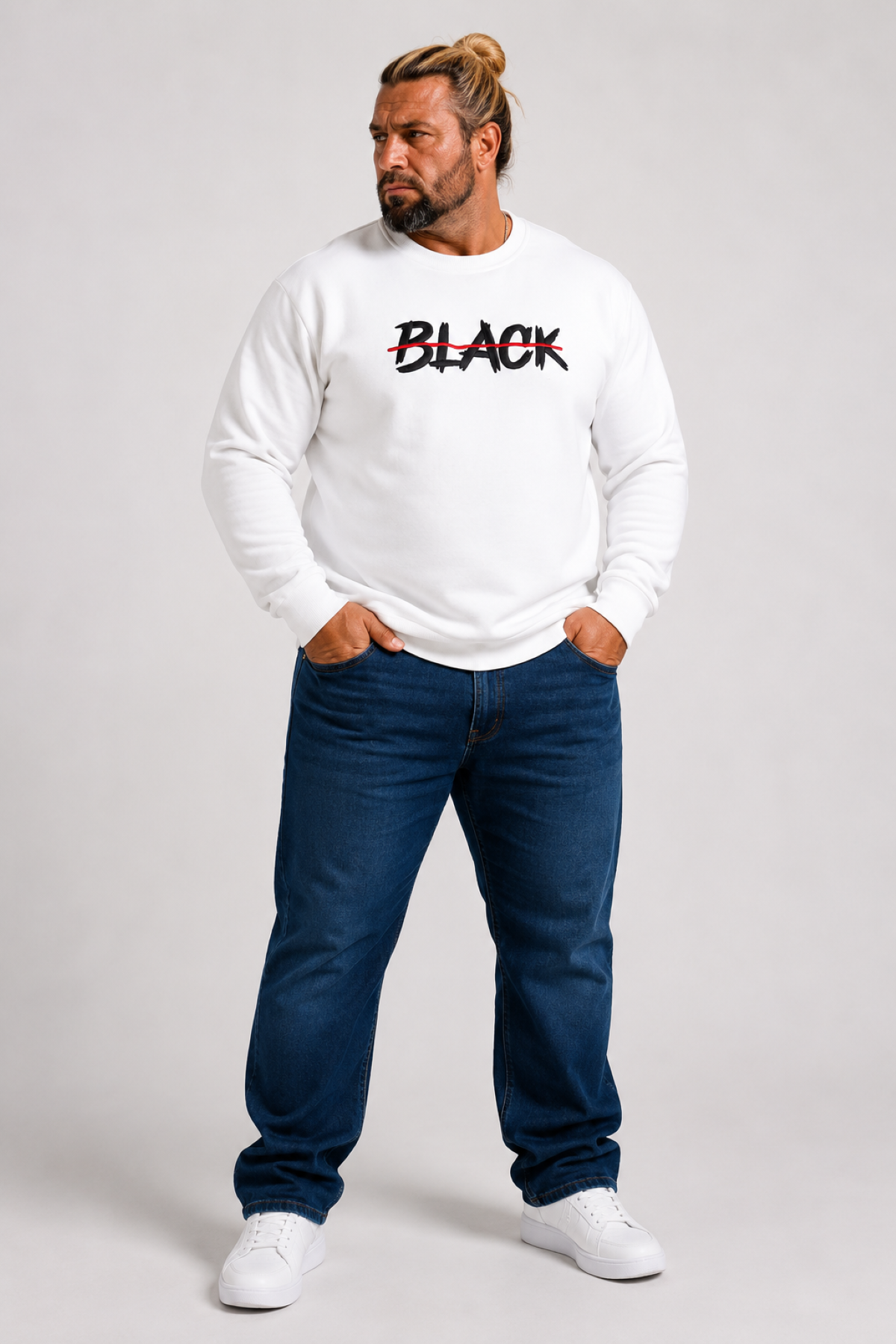 Mocgrande Erkek Büyük Beden Sıfır Yaka 3ip Sweat Black 24202 EKRU