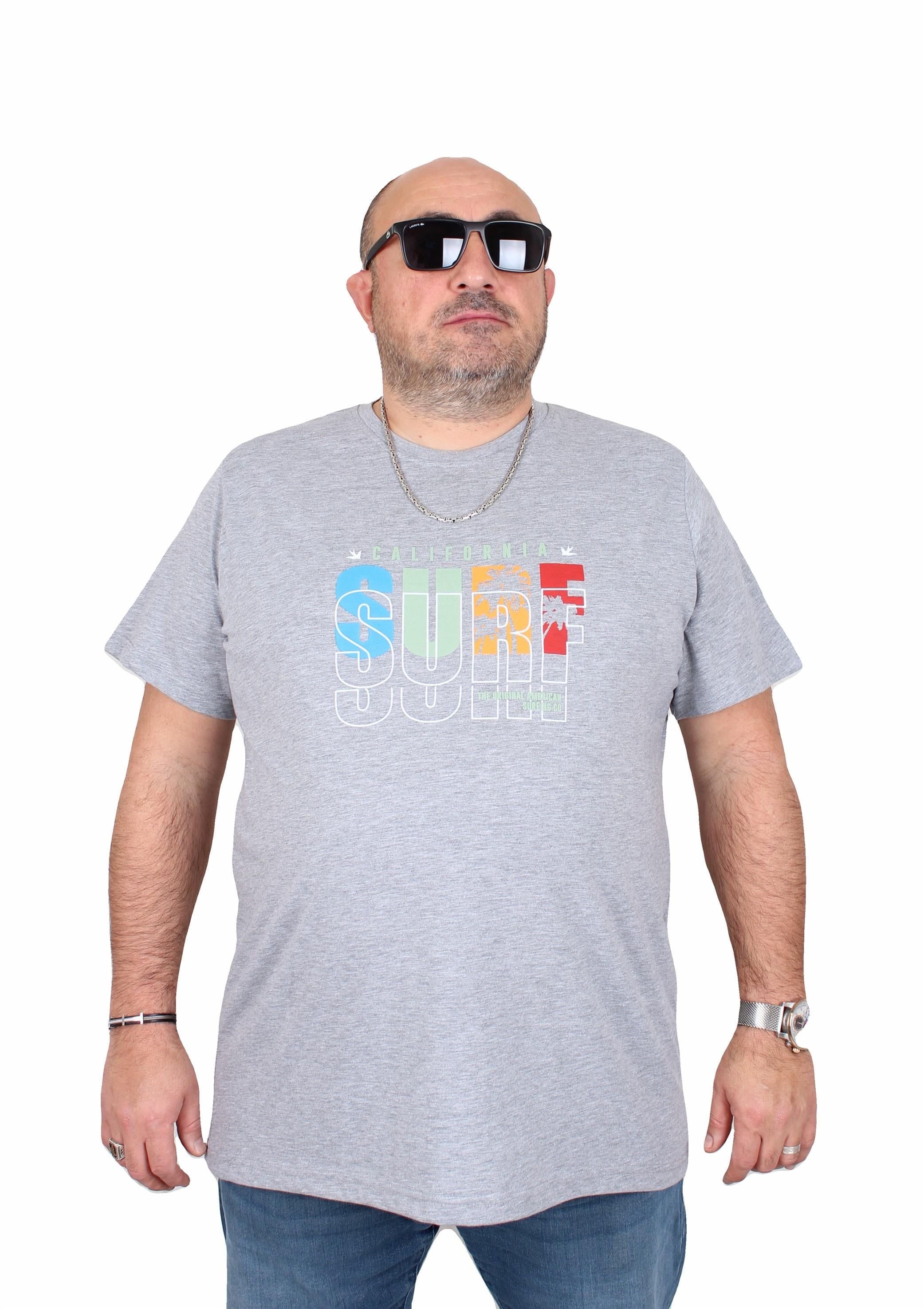 Mocgrande Erkek Büyük Beden Sıfır Yaka Tişört Surf 25144 GRI MELANJ