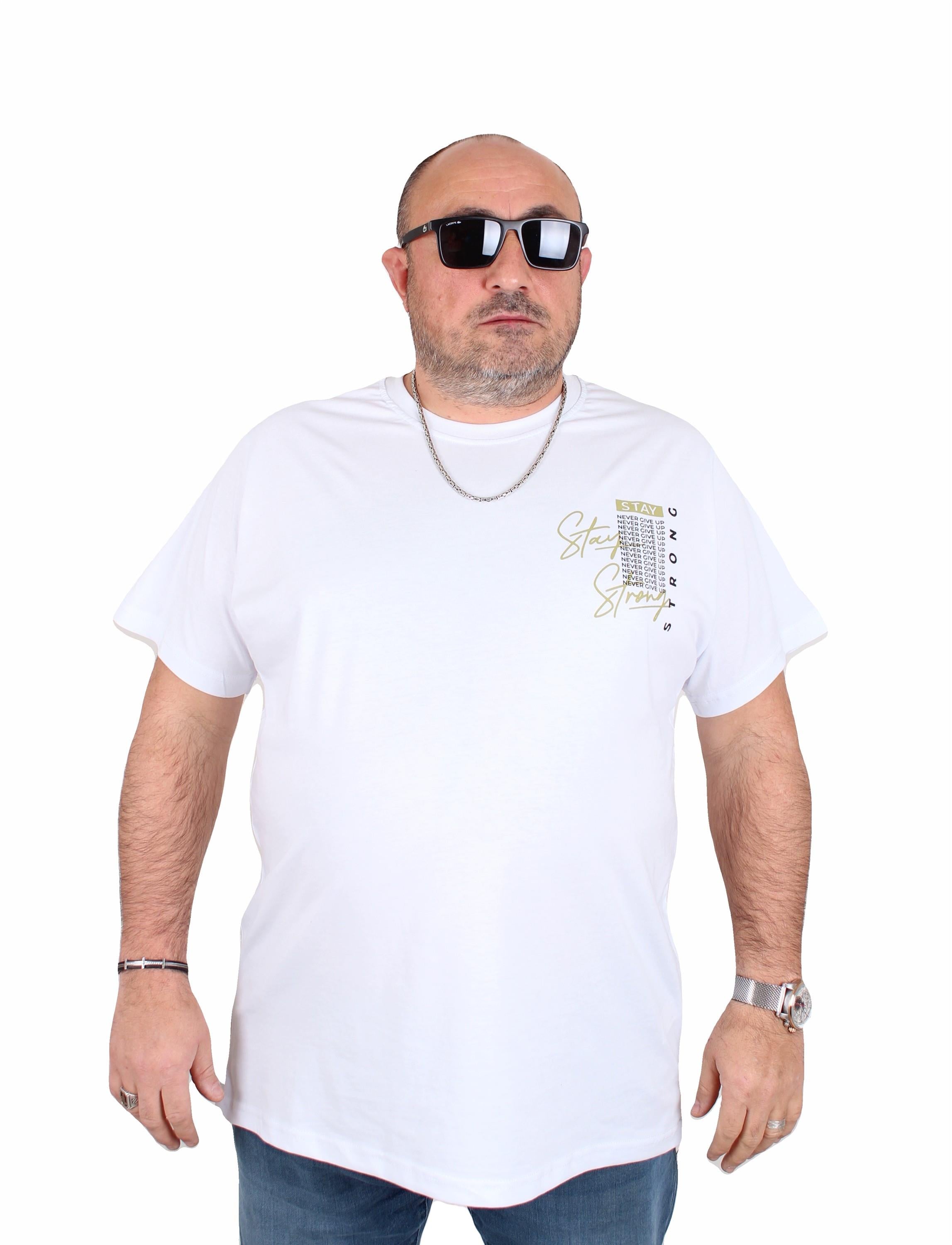 Mocgrande Erkek Büyük Beden Sıfır Yaka Tişört Stay Strong 25159 BEYAZ