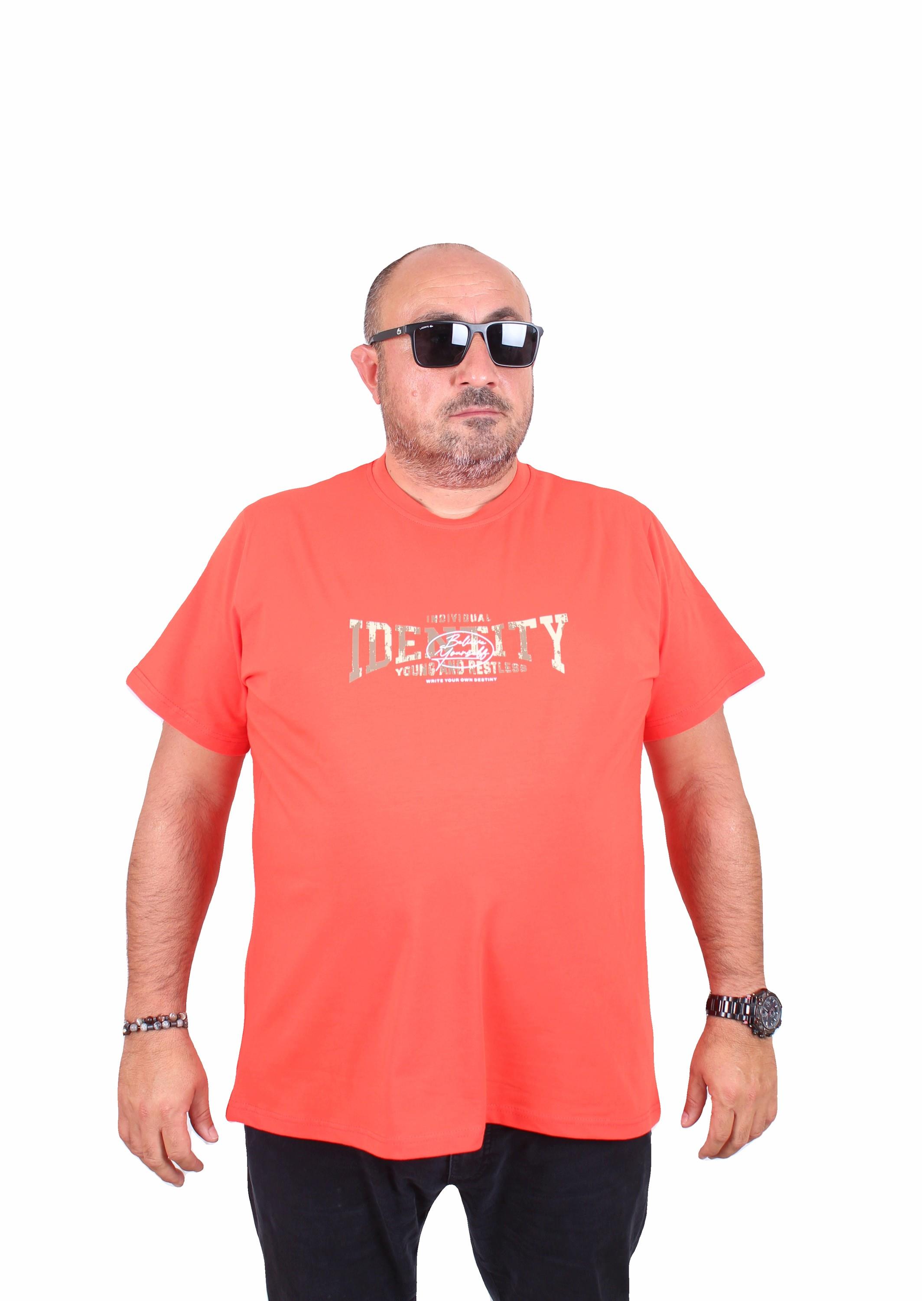 Mocgrande Erkek Büyük Beden Sıfır Yaka Tişört Identity 25189 Nar Çiçeği