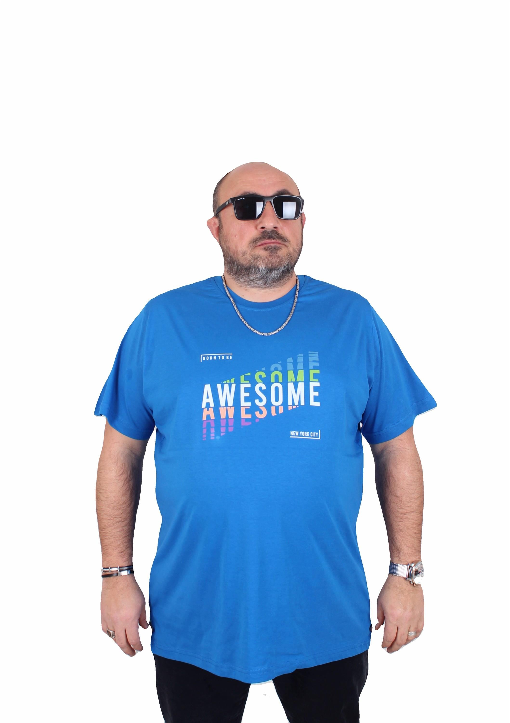 Mocgrande Erkek Büyük Beden Sıfır Yaka Tişört Awesome 25164 SAKS