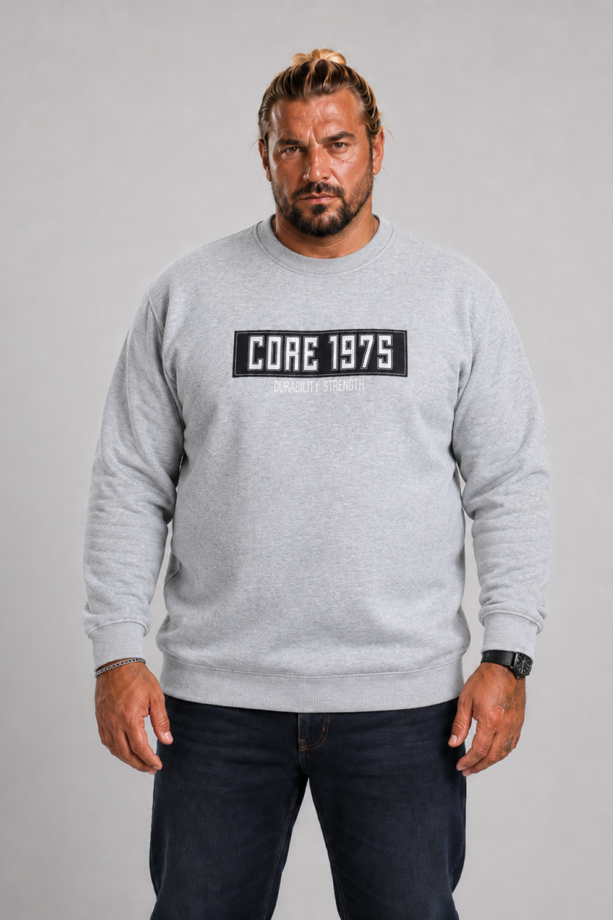 Mocgrande Erkek Büyük Beden Sıfır Yaka 3ip Sweat Core 1975 24209 GRI MELANJ