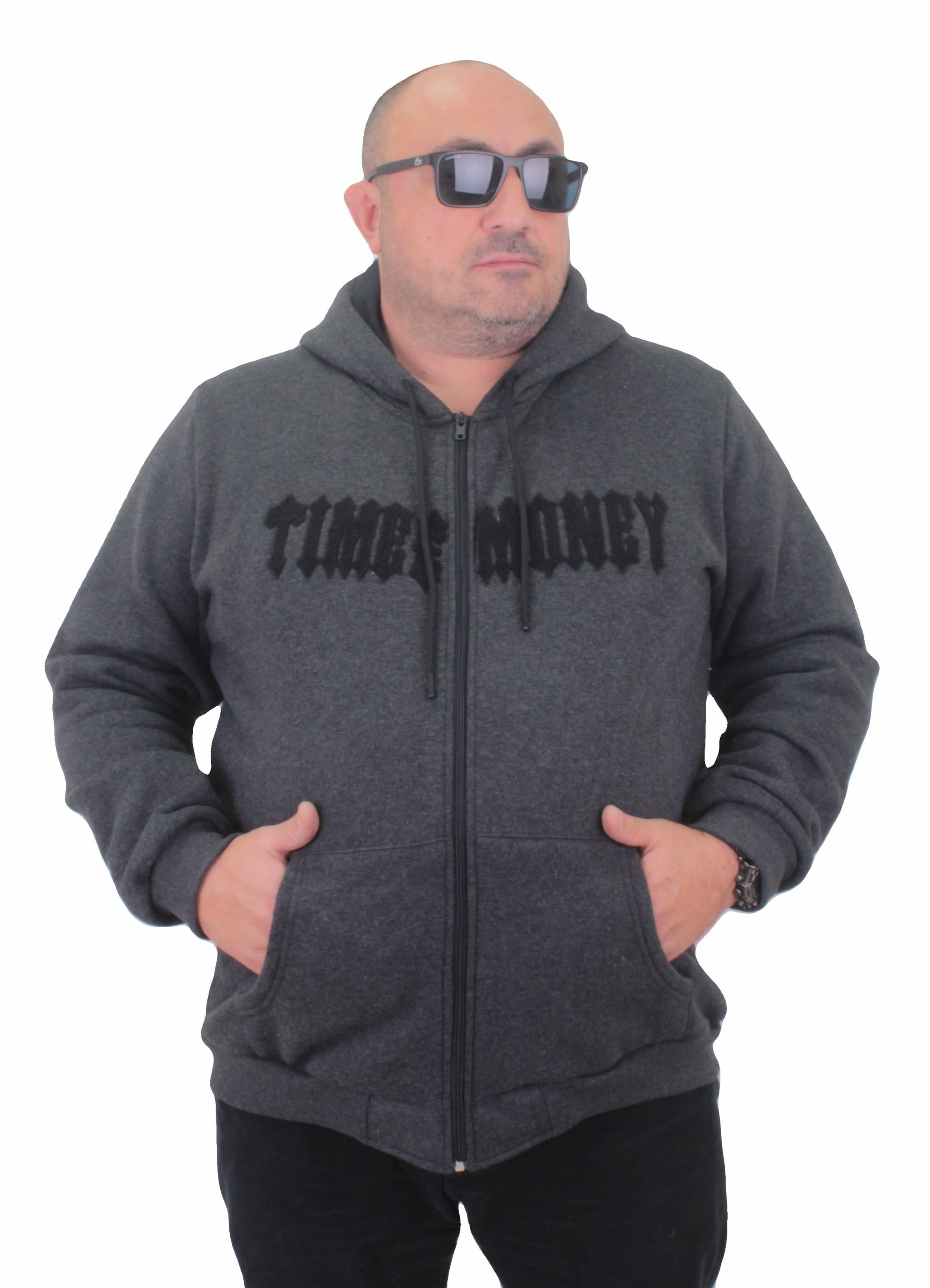 MocGrande Fermuarlı Kapuşonlu Büyük Beden Sweat Time Money 23218 ANTRASIT