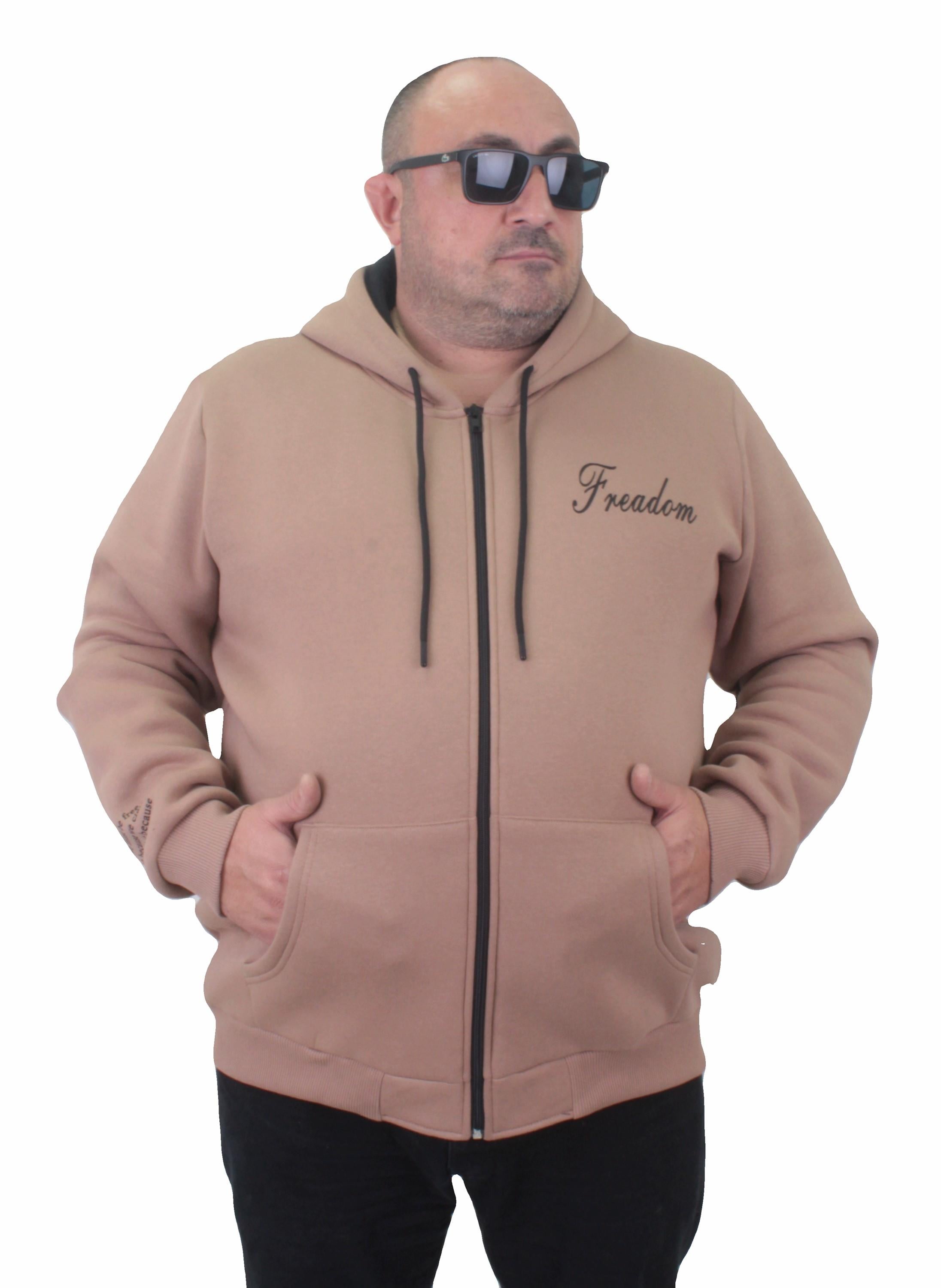 MocGrande Fermuarlı Kapuşonlu Büyük Beden Sweat Freadom 23219 S.KAHVE