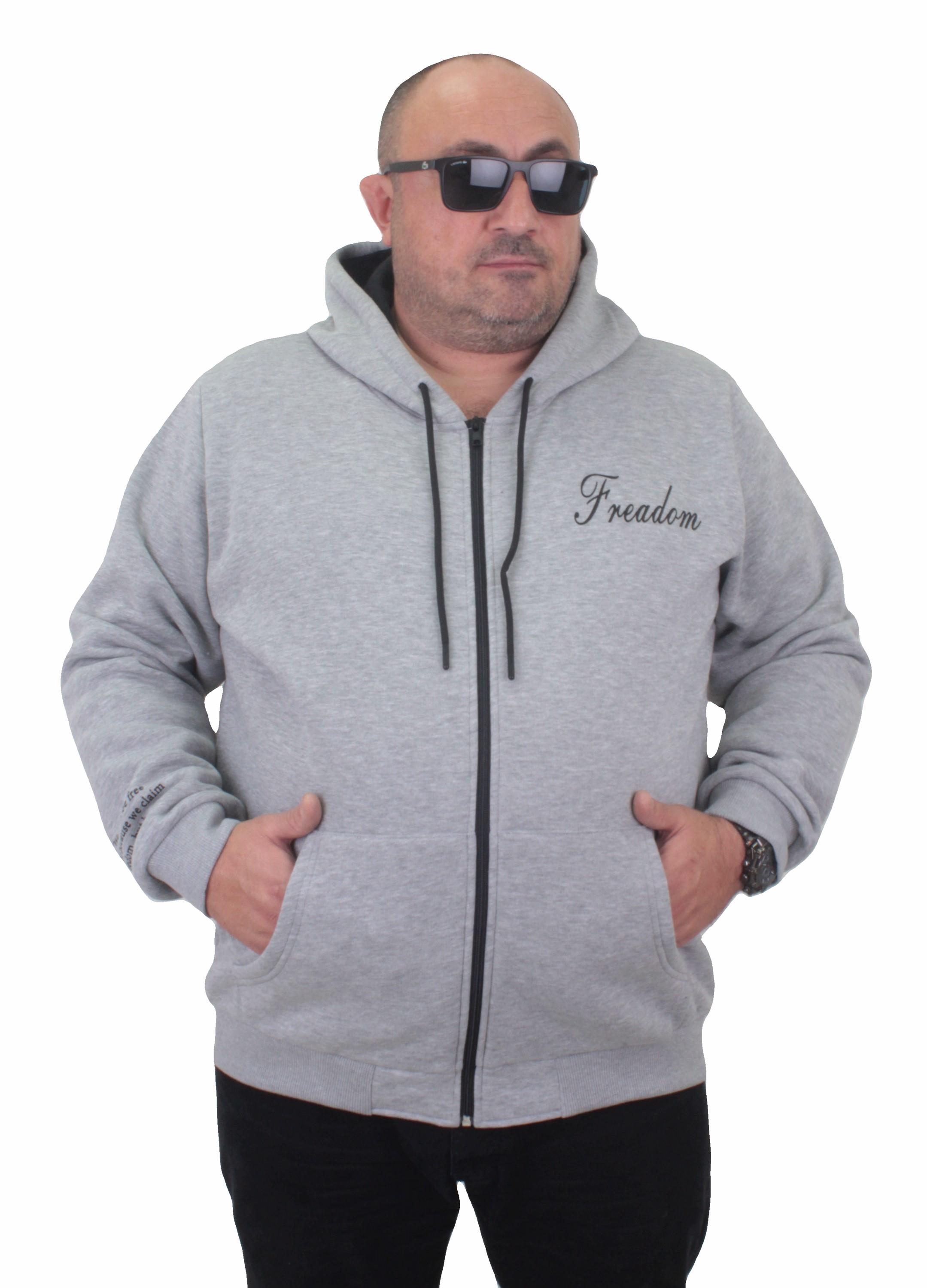 MocGrande Fermuarlı Kapuşonlu Büyük Beden Sweat Freadom 23219 GRI MELANJ