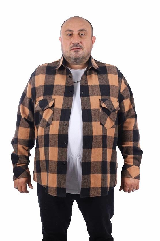 MocGrande Oduncu Gömlek Çiftcep kapaklı Dama Desen 22214 KAHVERENGİ