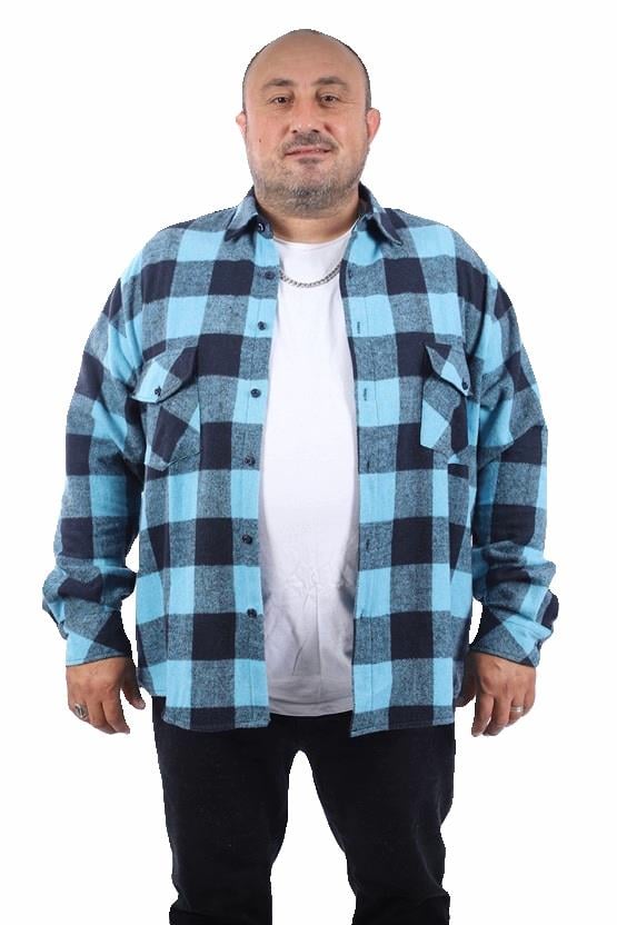 MocGrande Oduncu Gömlek Çiftcep kapaklı Dama Desen 22214 MAVI