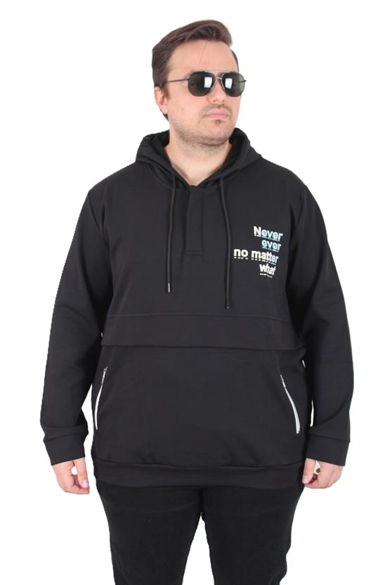 MocGrande Büyük Beden Kapüşonlu Sweat Double Face Never 25706
