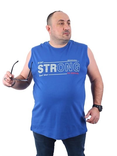 Büyük Beden Erkek Atlet Bisiklet Yaka Strong İndigo 22127-2-3665