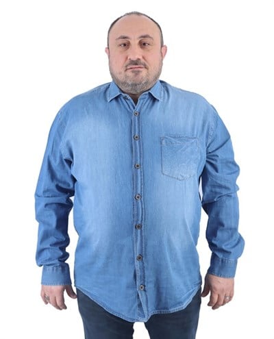 Büyük Beden Erkek Gömlek Kot Classıc Uzun Kol Mavi 22311-1-2945