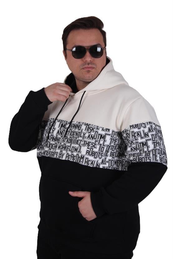 Starbattal Büyük Beden Kapüşonlu 3ip Sweat Transforming 25713 BEJ