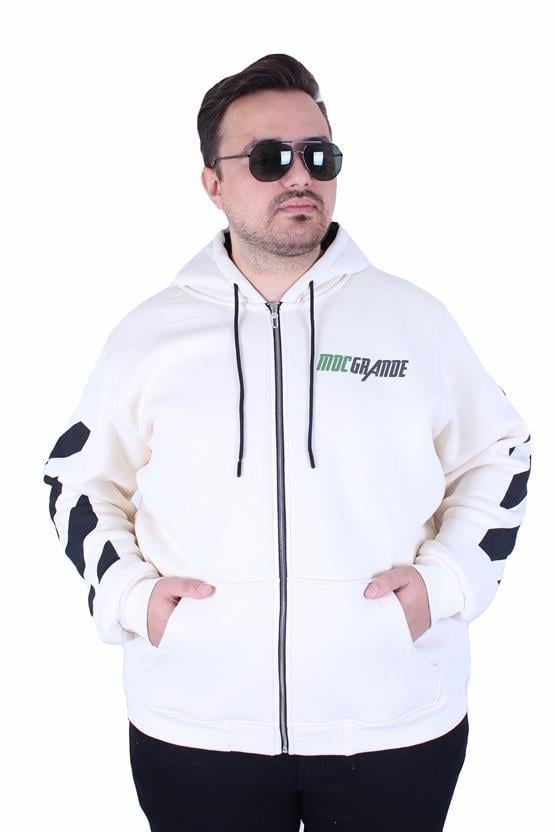 Starbattal Büyük Beden Kapüşonlu Fermuarlı 3ip Sweat MG 25718 BEJ