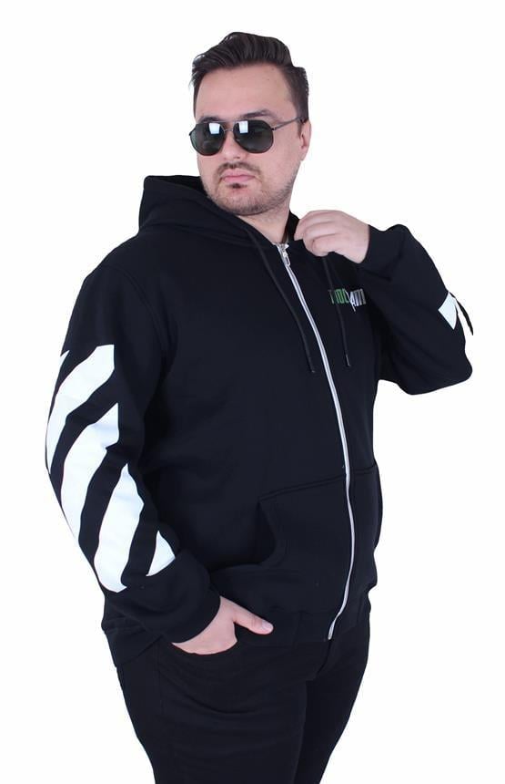 Starbattal Büyük Beden Kapüşonlu Fermuarlı 3ip Sweat MG 25718 SIYAH