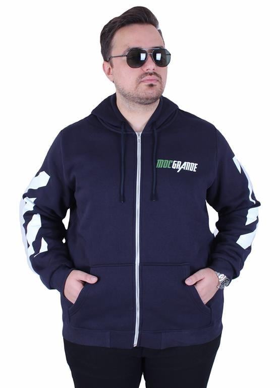 Starbattal Büyük Beden Kapüşonlu Fermuarlı 3ip Sweat MG 25718 LACIVERT