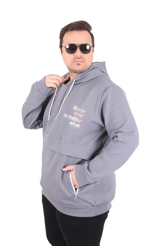 Starbattal Büyük Beden Kapüşonlu Sweat Double Face Never 25706 FUME