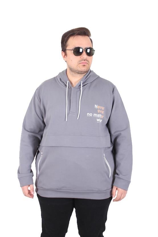 Starbattal Büyük Beden Kapüşonlu Sweat Double Face Never 25706 FUME