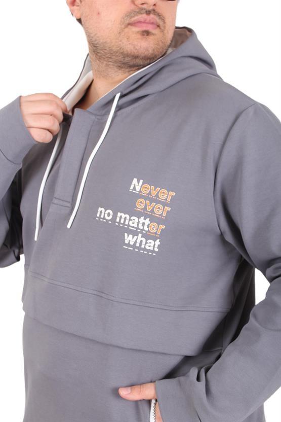 Starbattal Büyük Beden Kapüşonlu Sweat Double Face Never 25706 FUME