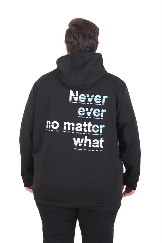 Starbattal Büyük Beden Kapüşonlu Sweat Double Face Never 25706 SIYAH