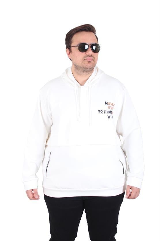 Starbattal Büyük Beden Kapüşonlu Sweat Double Face Never 25706 EKRU