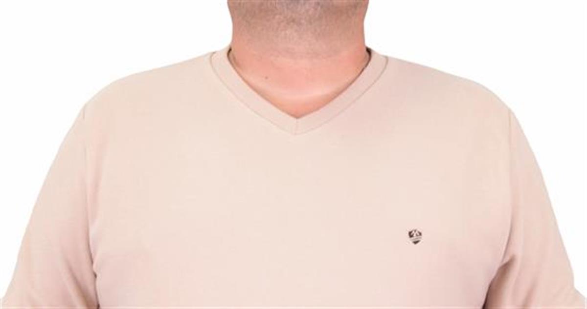 Starbattal Büyük Beden Selanik V Yaka Classic Sweat 23201 BEJ