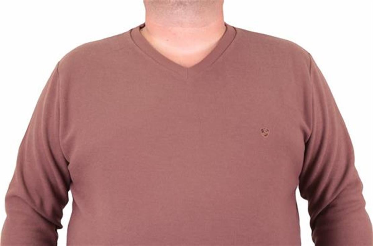Starbattal Büyük Beden Selanik V Yaka Classic Sweat 23201 TABA