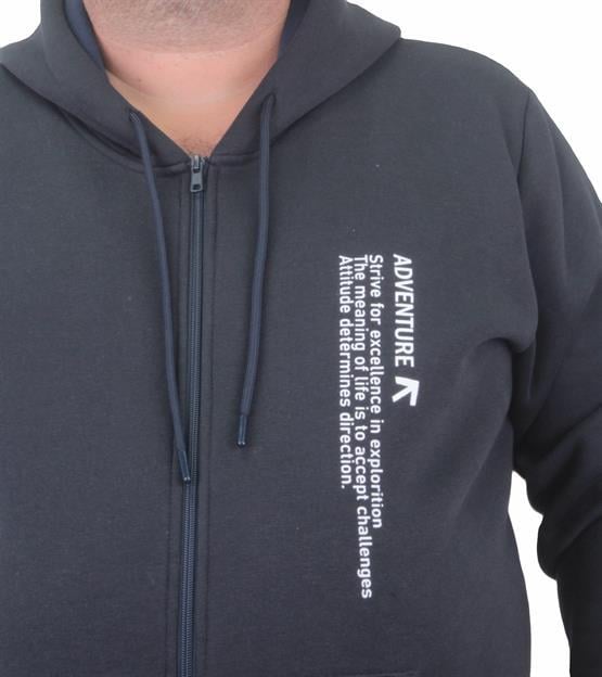 Starbattal Fermuarlı Kapuşonlu Büyük Beden Sweat Adventure 23220 LACIVERT