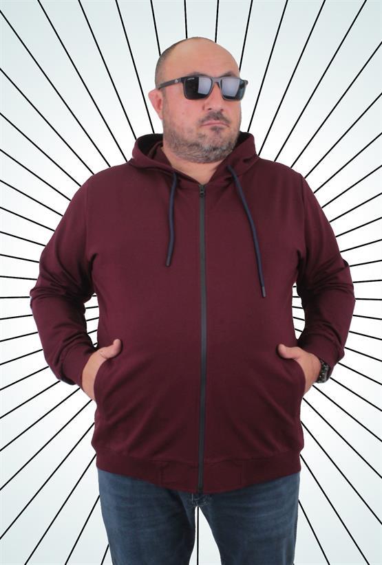 Starbattal Büyük Beden Basic Mevsimlik Fermuarlı Kapüşonlu Sweat 22751 MURDUM