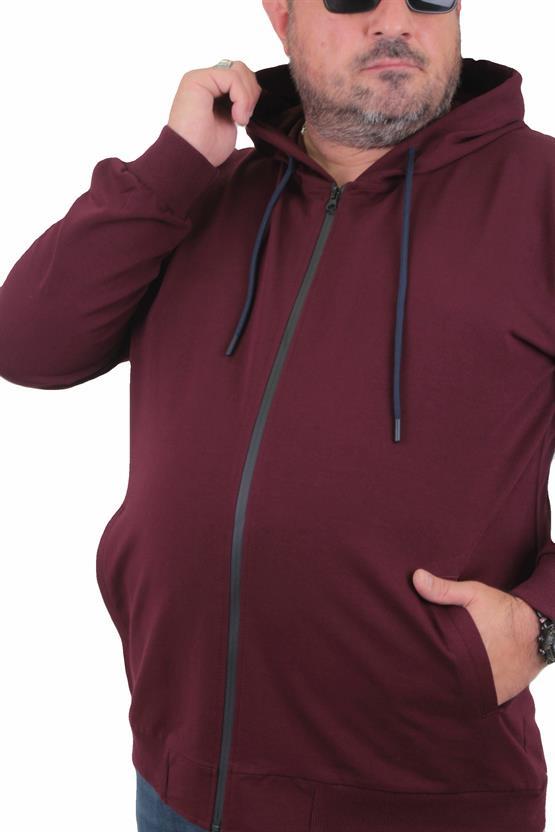 Starbattal Büyük Beden Basic Mevsimlik Fermuarlı Kapüşonlu Sweat 22751 MURDUM