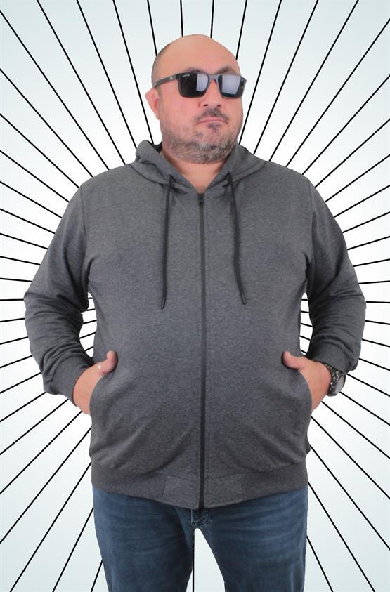 Starbattal Büyük Beden Basic Mevsimlik Fermuarlı Kapüşonlu Sweat 22751 ANTRASIT